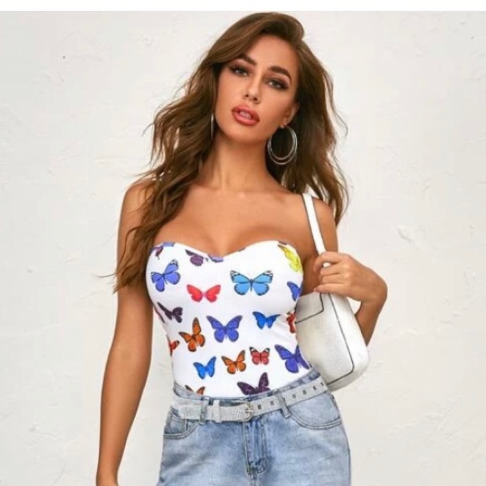 Butterfly Print Tube Bodysuit